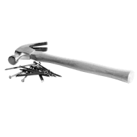 a hammer and nails on a black background
