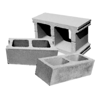 three concrete blocks on a black background